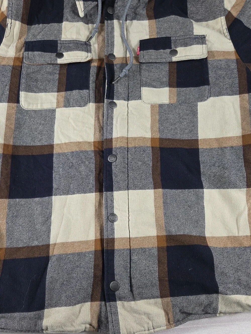 Levi's XL Sherpa Lined Hooded Plaid Shacket Jacket - Picture 3 of 10